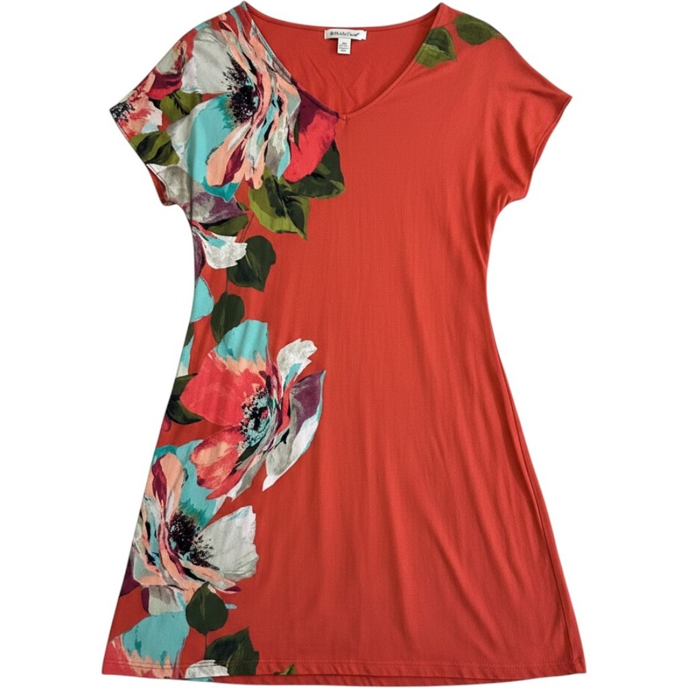Tommy Bahama V Neck Mini Dress M Orange Floral Flutter Sleeve Tropical Resort